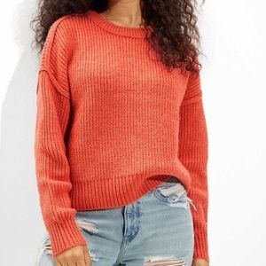 American Eagle Drop Shoulder Oversized Cable Knit Crewneck Sweater Pink Large